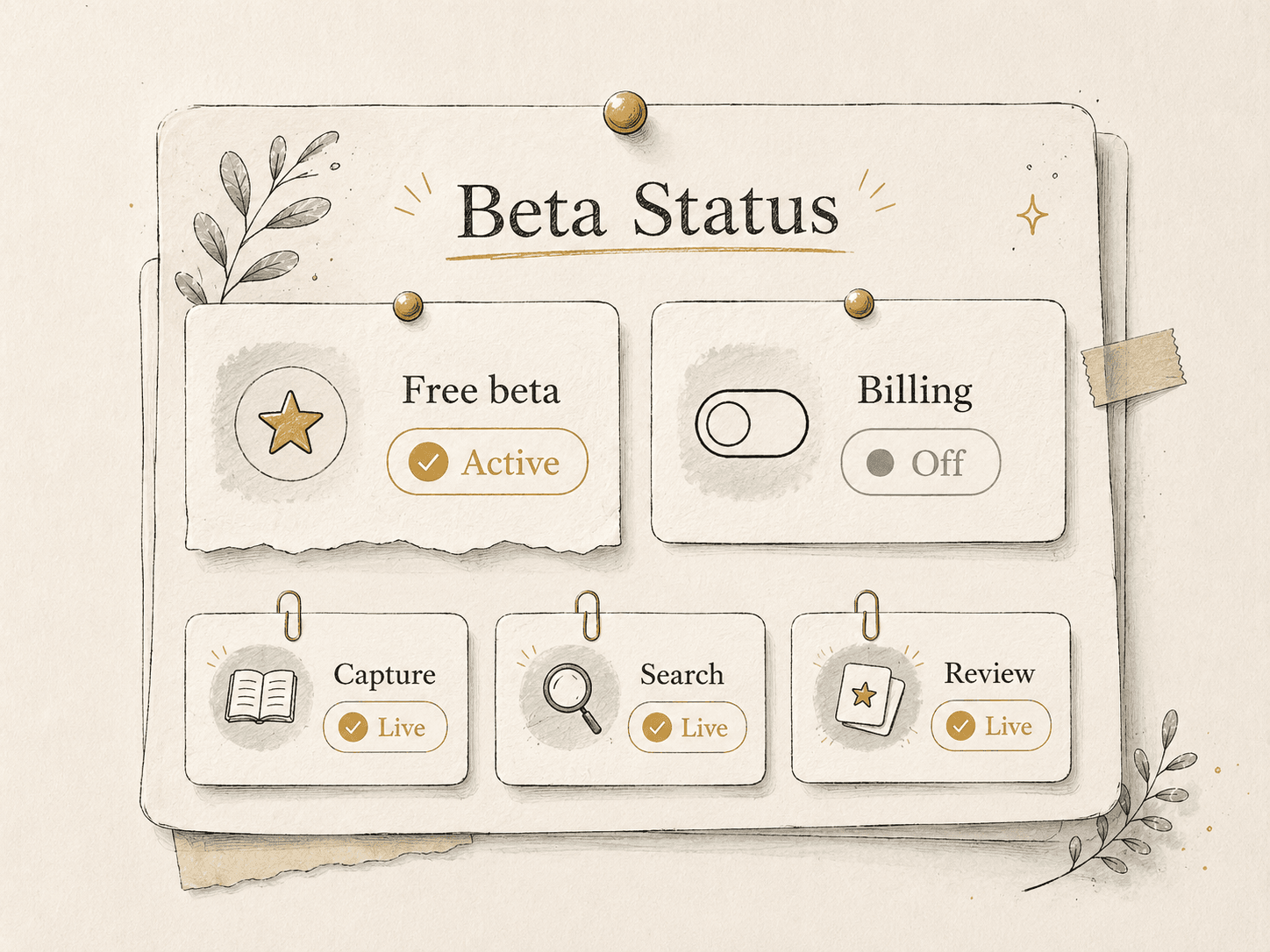 Hand-drawn beta status board